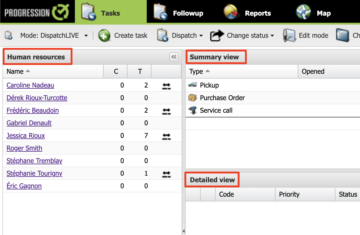 Tasks Menu - DispatchLIVE Mode